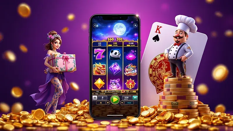 Visual permainan slot bertema dengan reel digital